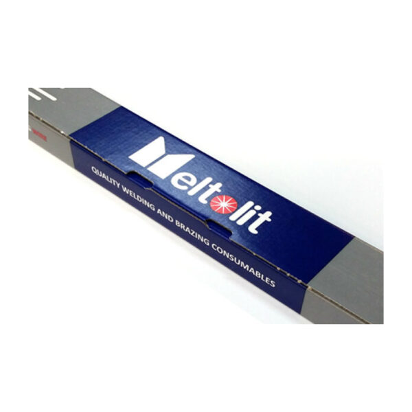 Blå och grå låda märkt "Meltolit TIG svetstråd AlSi12" innehållande svets- och lödtillsatser.