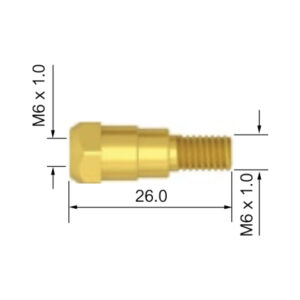 Munstycksfäste SGB 240 A / 240 W M6 (MB24) med en längd på 26,0 mm och M6 x 1,0 gängstorlek i båda ändar.